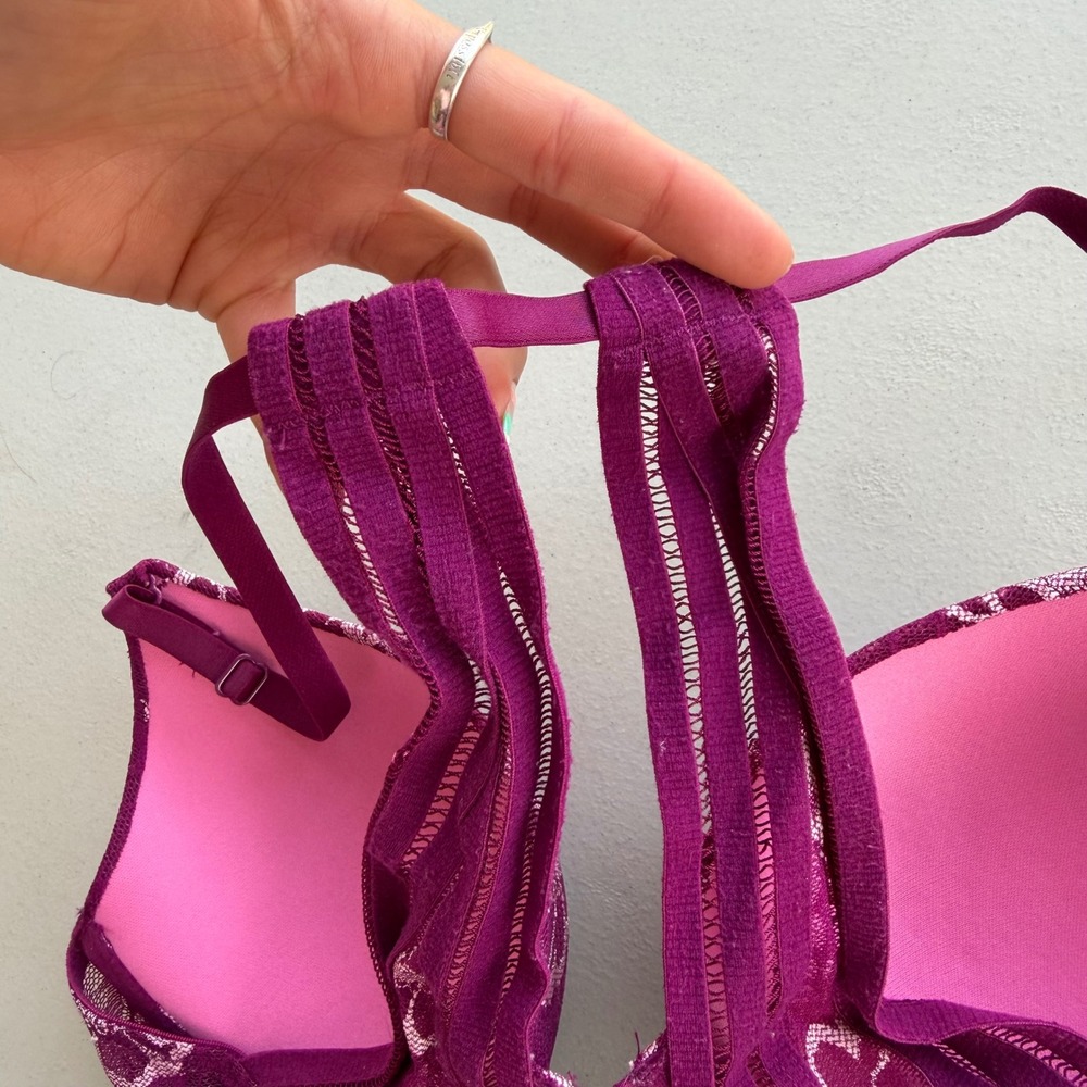 Victoria's Secret PINK 32D Purple & Pink Floral Lace Lightly Lined Racerback Bra - Picture 11 of 16